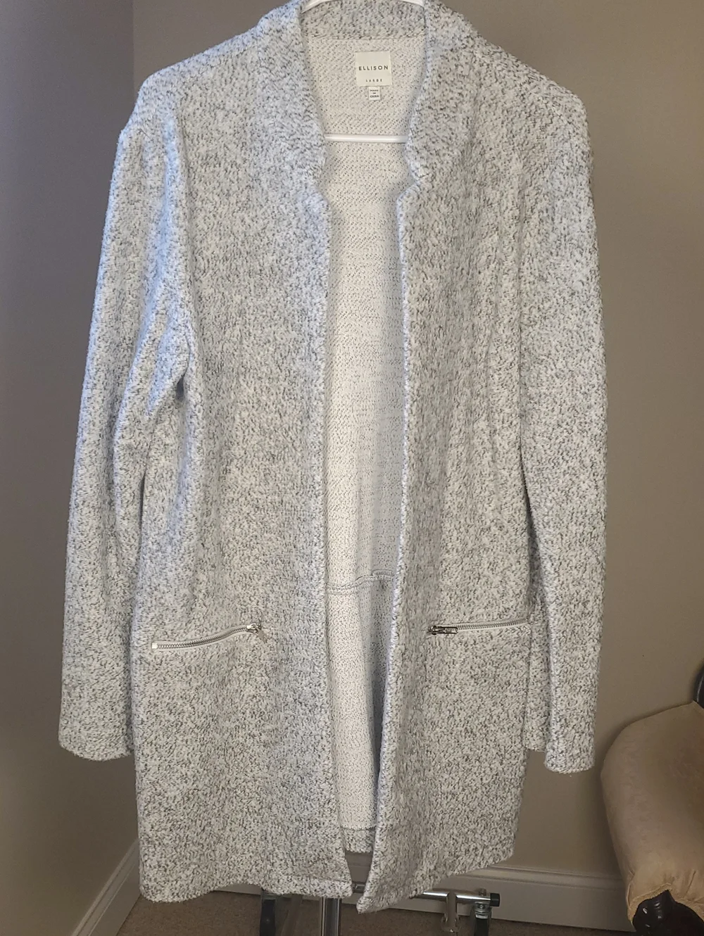 Ellison Gray Marled Open-Front Women's Cardigan with Zip Pockets